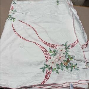 Embroidered Holiday Tablecloth with Red and Green Accents Rectangular 62 x 48 -